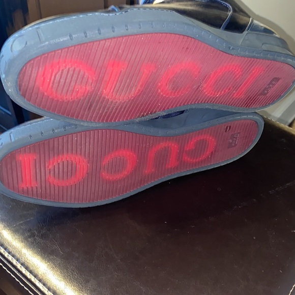 Vintage Gucci Leather Mid Tops. Dark Metallic Blue. Red Soles. Men’s Size 12.5 - Picture 6 of 13